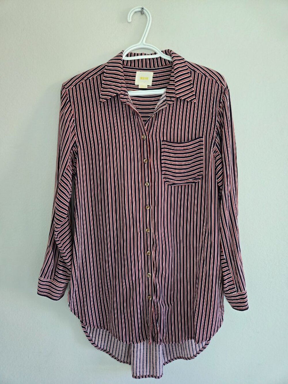 Maeve by Anthropologies "Adelaide" Striped Poplin Button-down Tunic Shirt Size M